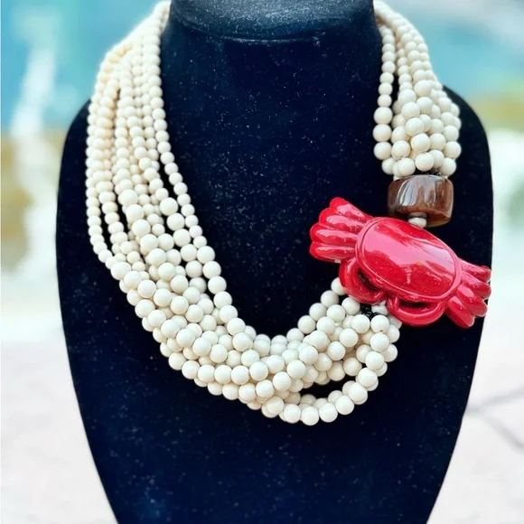 🦀 Rare Vintage Multi-Strand Angela Caputi Coral Crab Necklace, Florence, Italy - Picture 5 of 12